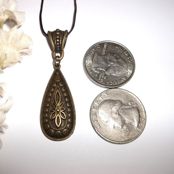 Necklace Pendant Charm Medallion Tie Cord Adjustable Length Bronze Brown C010 - Picture 2 of 10